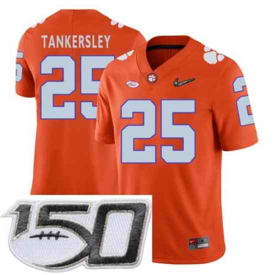 Clemson Tigers 25 Cordrea Tankersley Orange With Diamond Logo College Football Stitched 150th Anniversary Patch Jersey